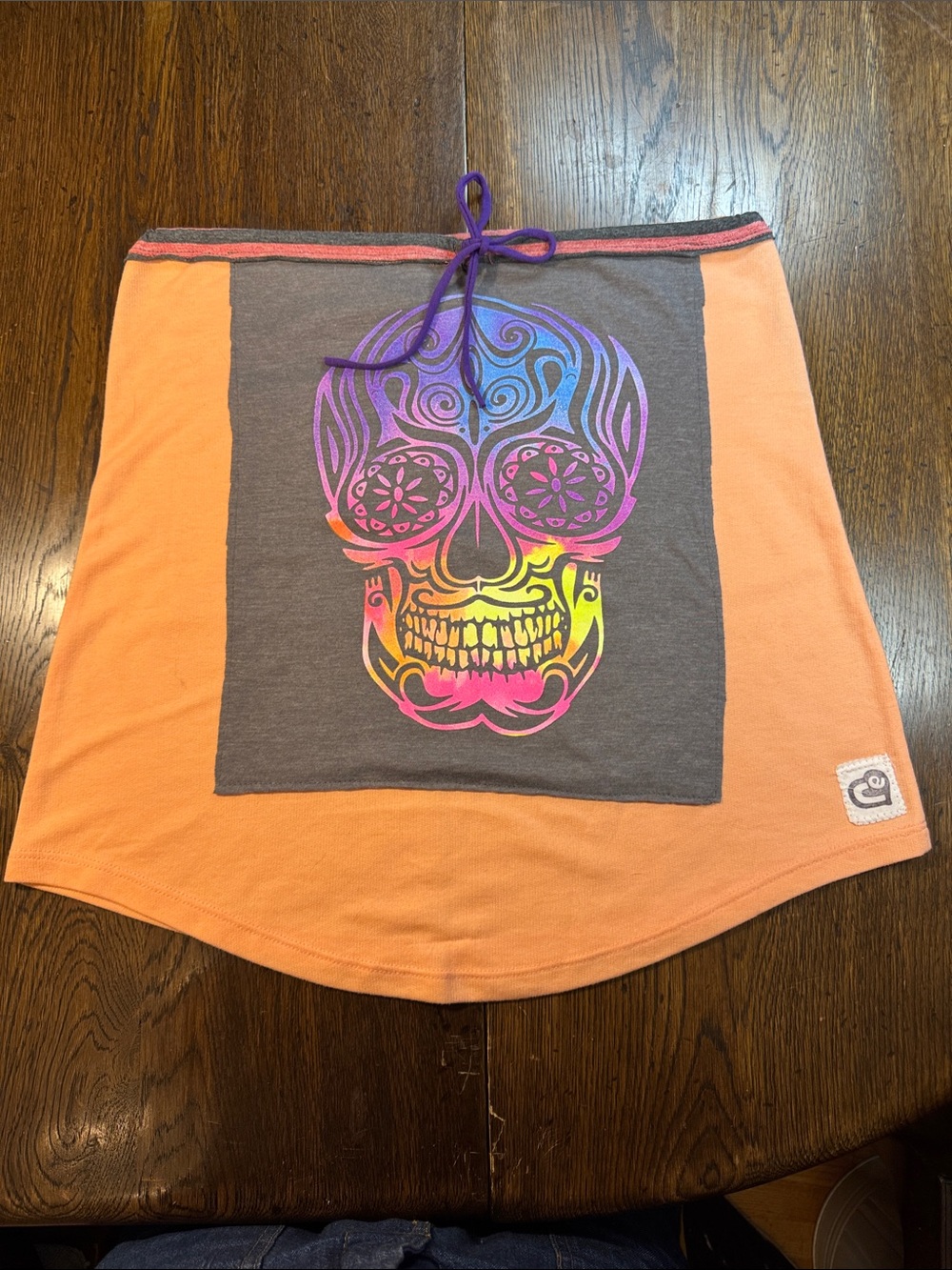 ReLove Peach High-Low Skirt with Rainbow Sugar Skull